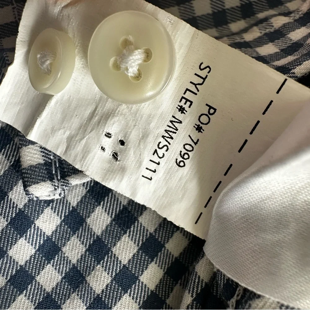 Faherty Navy Blue White Gingham Cotton Blend Button-Down Shirt Casual Work - Picture 7 of 10